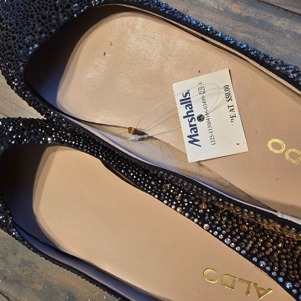 ALDO Women's 9 Black Ombre Rhinestone Pointed Toe Ballet flats Sparkly - Picture 7 of 7